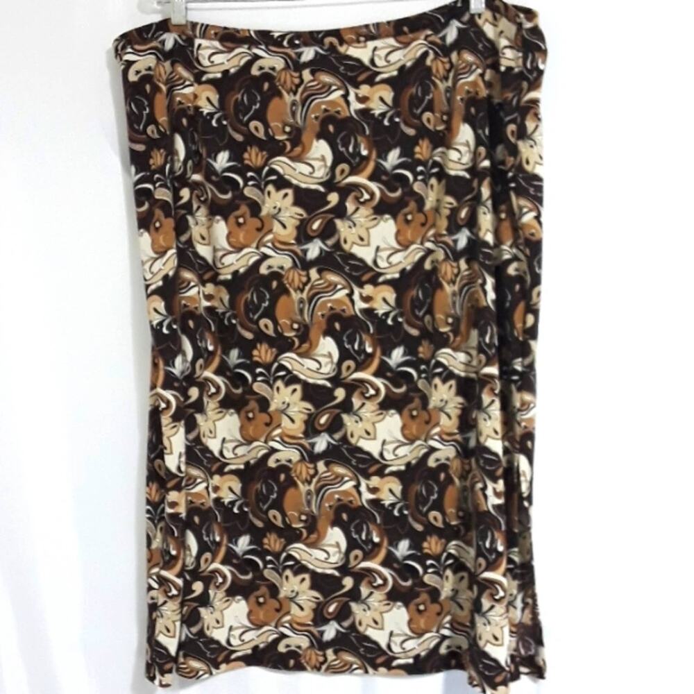 Woman's Sz 26/28 Brown Fairy Dark Floral Paisley Print Stretchy Pull On Skirt